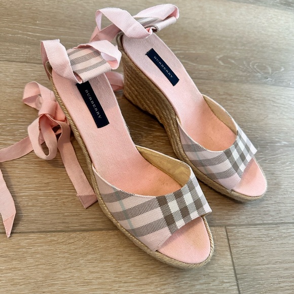 Burberry Espadrilles platform wedges size 8.5W. Pink with plaid, lightly worn. - Picture 7 of 9